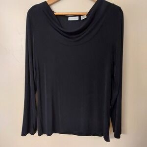 Jaclyn Smith L Black Wrinkle Free Stretch Knit Boat Neck Cowl Top‎